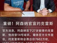 杏彩体育官网-阿森纳仍希望签下约克雷斯，最近一份报价总额7000万欧